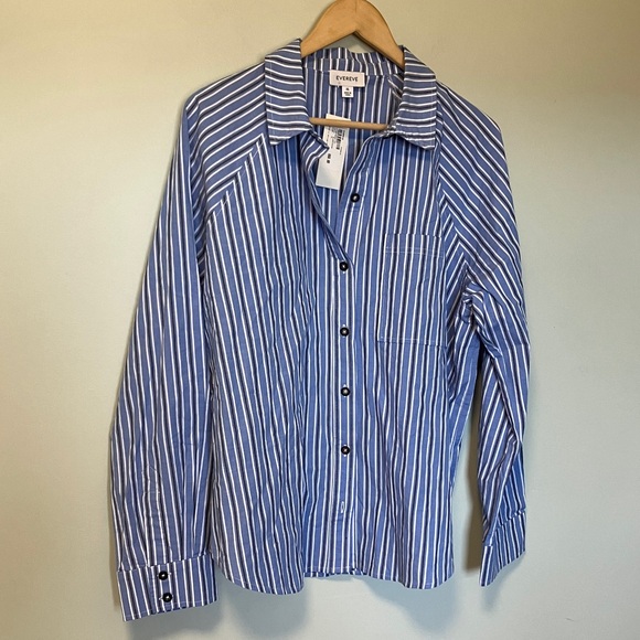 NWT Evereve Everly Blue & White Striped Shirt - Picture 6 of 12
